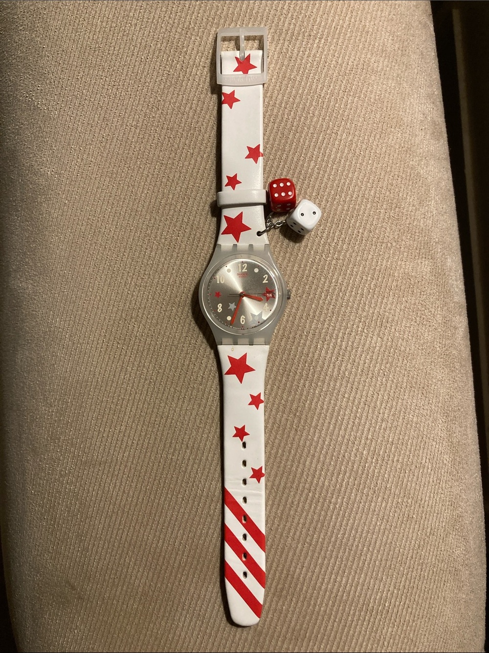 Swatch White and Red ‘Star Feelings’ Watch with Dice Charms - New